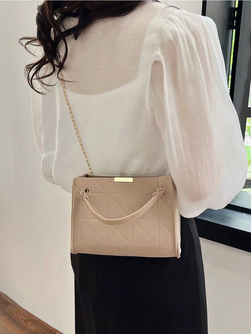 Small Square Bag Quilted Detail Polyester Chain