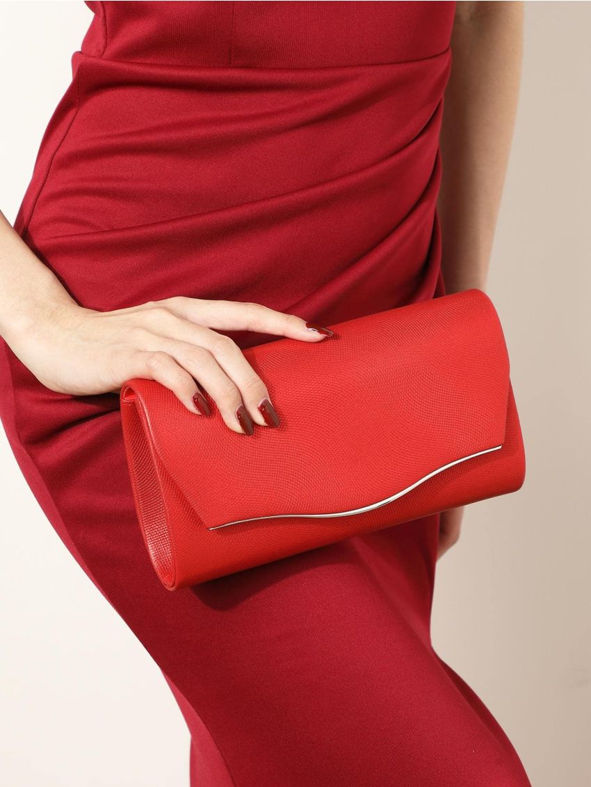 Metal Decor Envelope Bag PU Red Embossed Detail