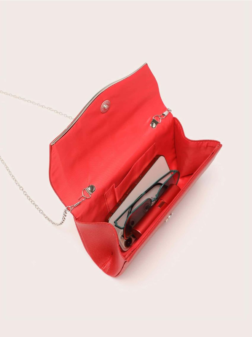 Metal Decor Envelope Bag PU Red Embossed Detail