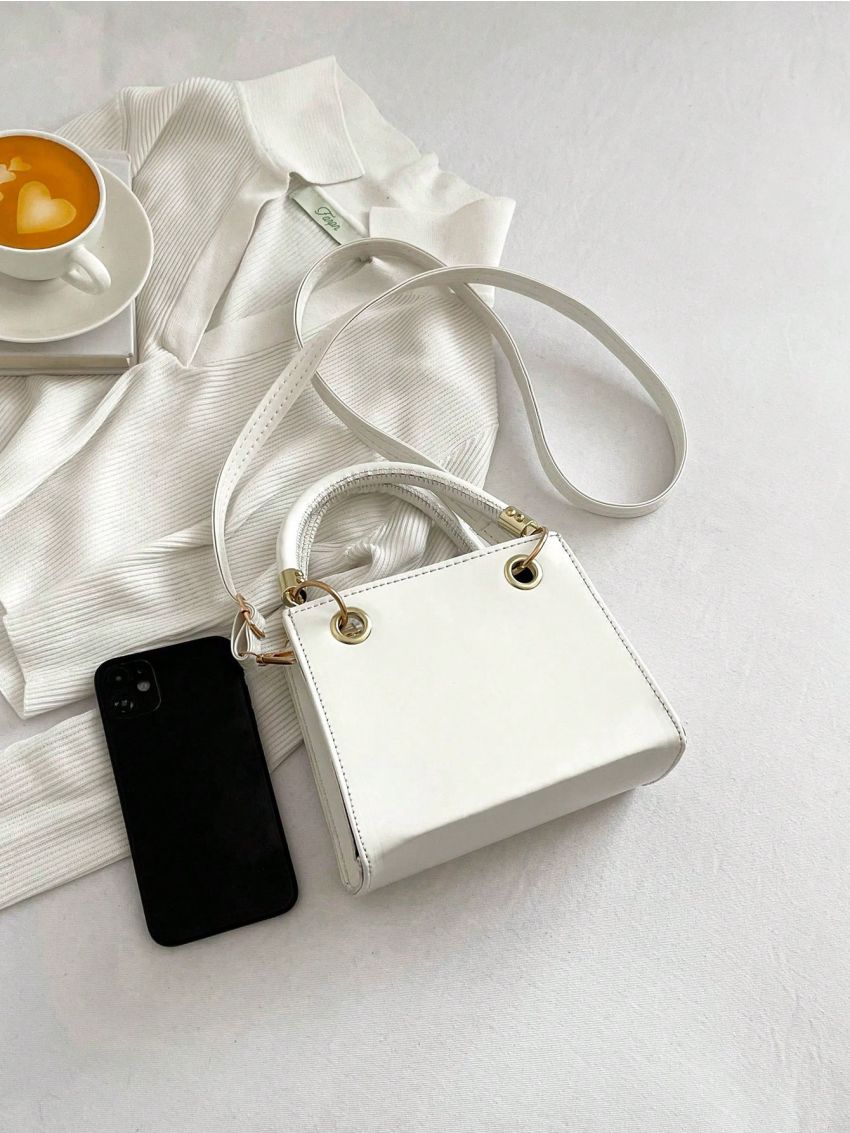 Mini Square Bag Double Handle Solid Color Elegant Style