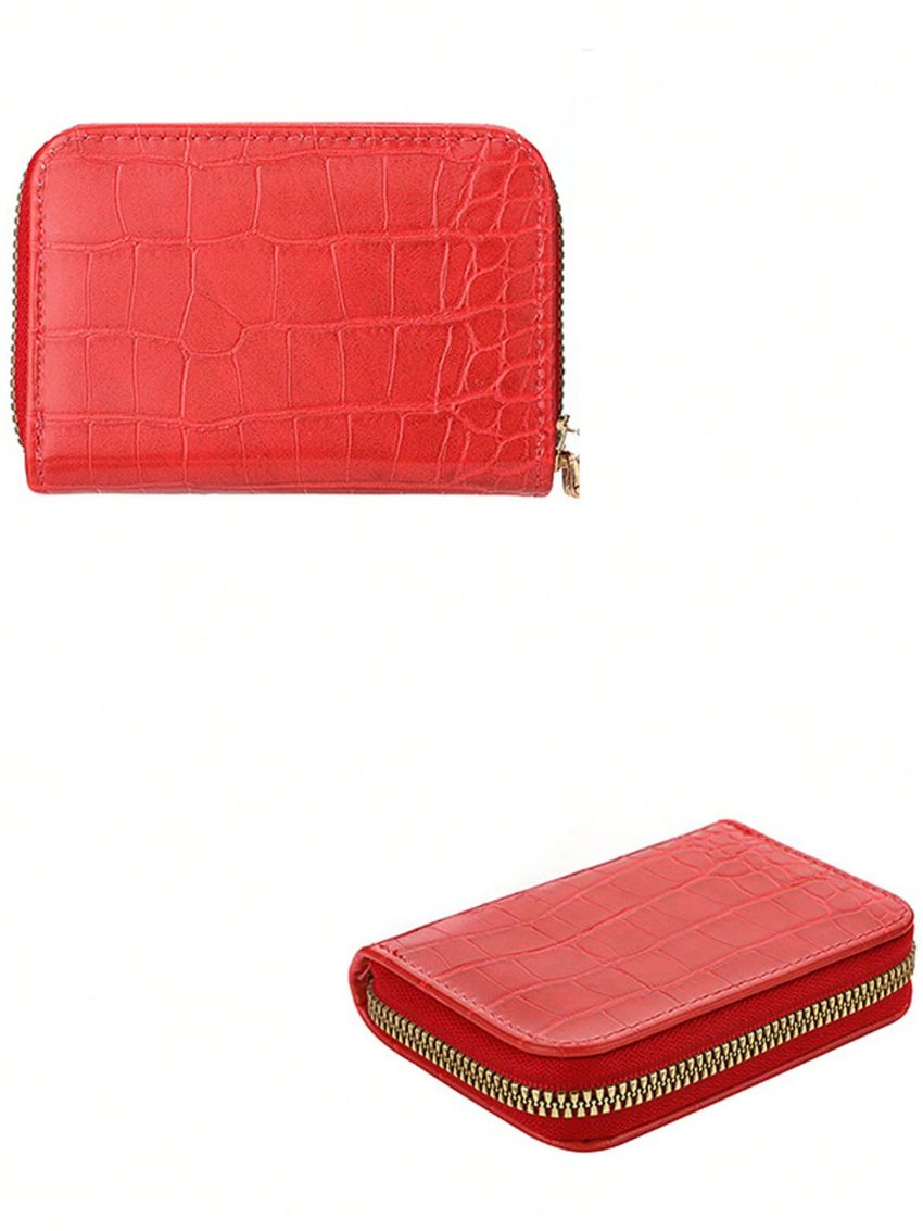 Crocodile Embossed Multiple Card Slot PU Zipper