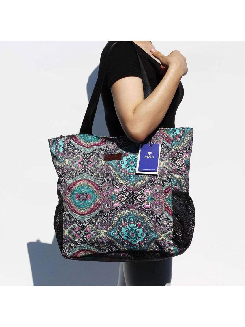 ESVAN Original Floral Water Resistant Large Tote Bag Shoulder Bag for Gym Beach Travel  Work Yoga Nurse Teacher Daily Bags