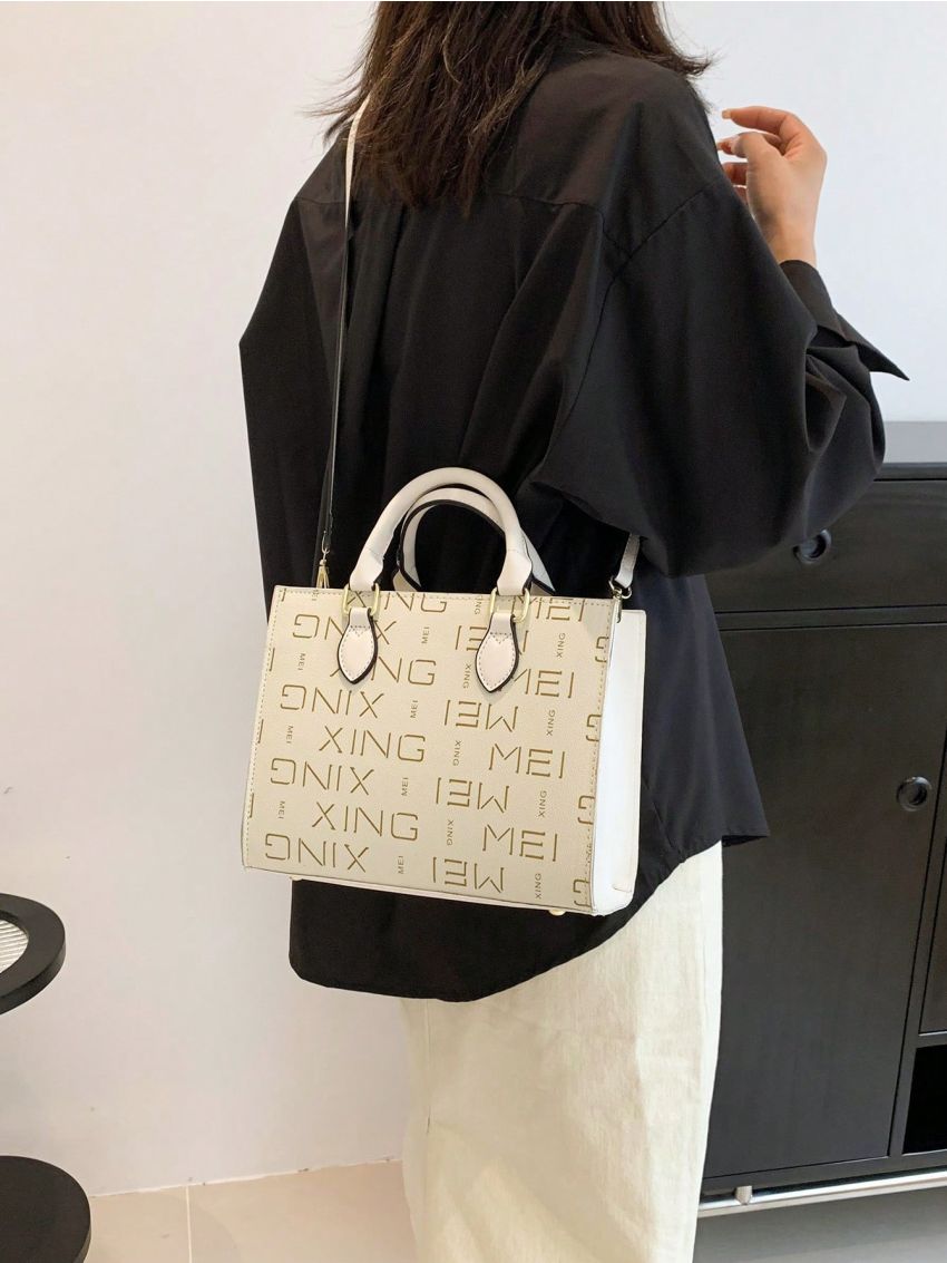 Medium Square Bag Letter Print Double Handle