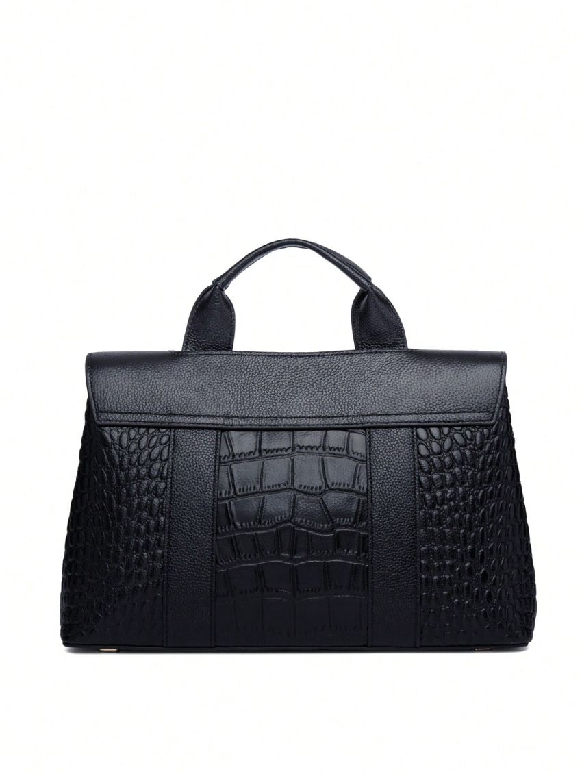 Crocodile Embossed Square Bag Black Elegant For Work