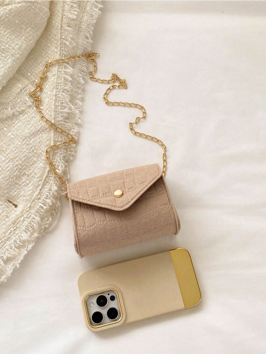 Mini Flap Square Bag Fashionable Crocodile Embossed Chain Felt