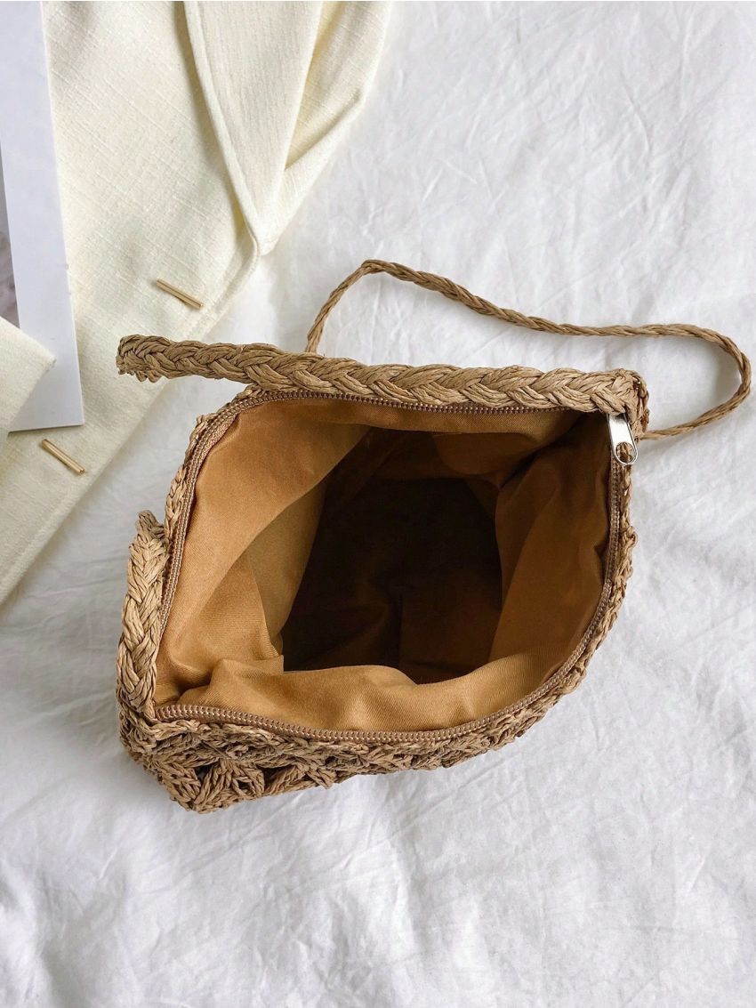 Hollow Out Straw Bag Vacation Zipper, Clear Bag