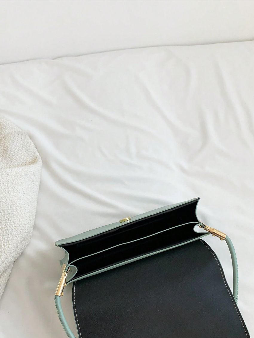 Solid Color Pu Minimalist Square Bag Flap Green