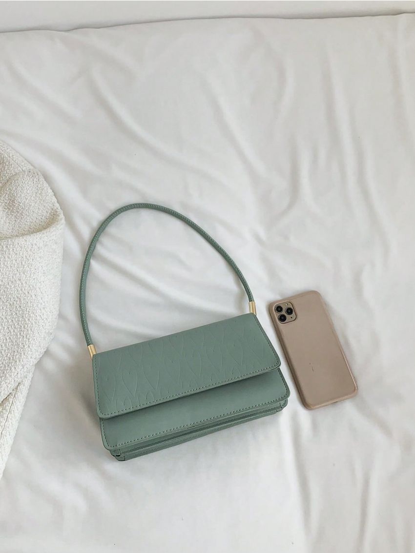 Solid Color Pu Minimalist Square Bag Flap Green