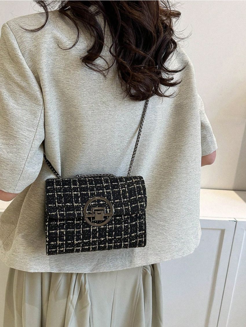 Mini Square Bag Plaid Pattern Flap Chain