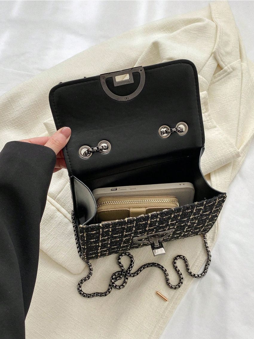Mini Square Bag Plaid Pattern Flap Chain