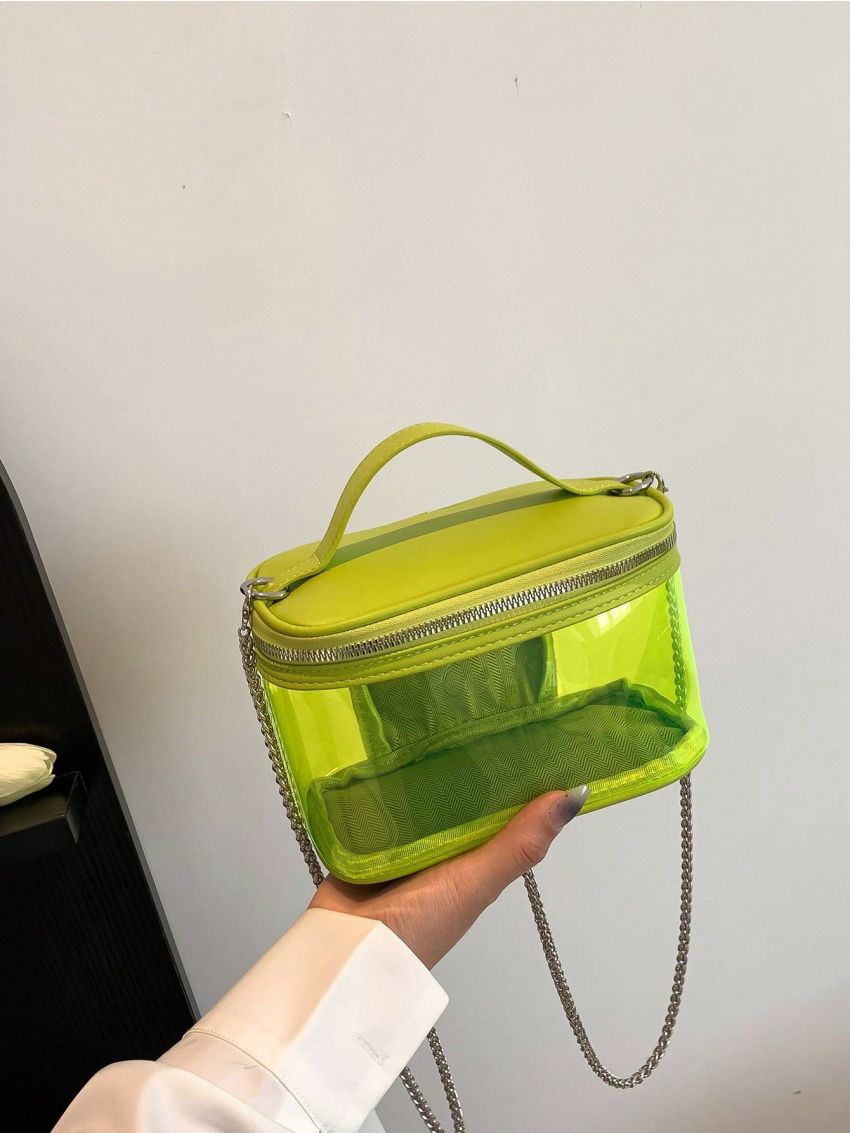 Mini Bucket Bag Clear Zipper Chain PVC