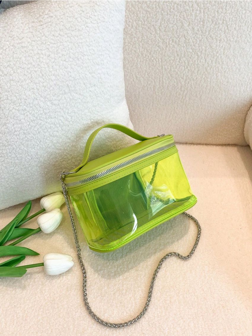 Mini Bucket Bag Clear Zipper Chain PVC