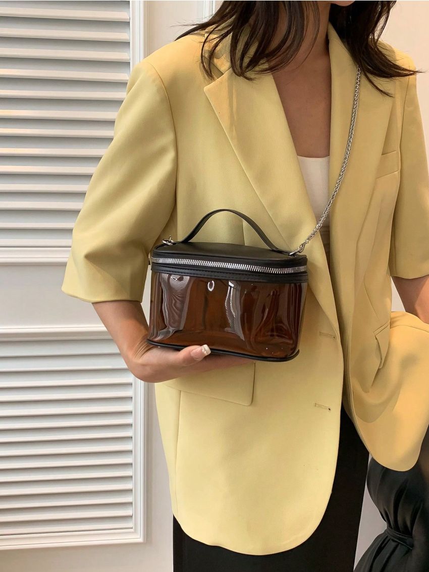 Mini Bucket Bag Clear Zipper Chain PVC