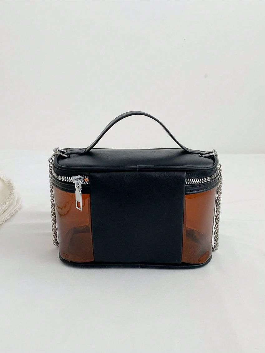 Mini Bucket Bag Clear Zipper Chain PVC