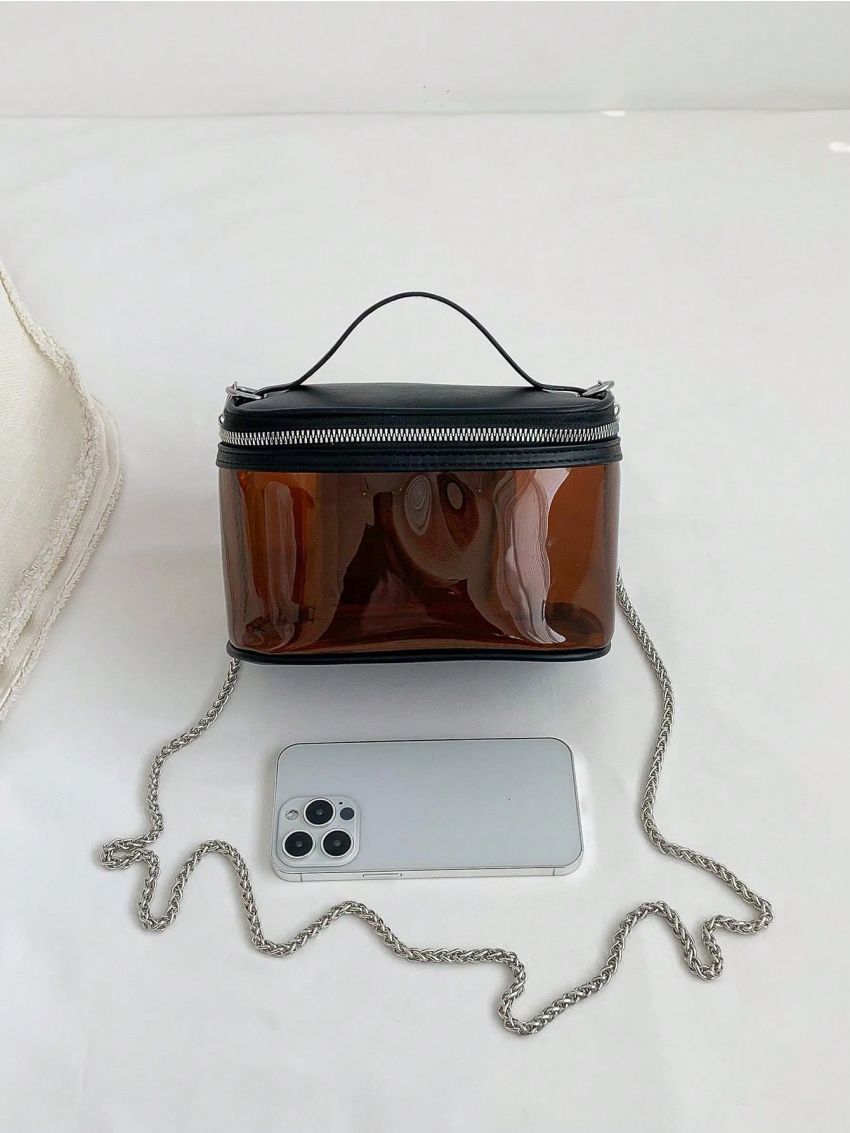 Mini Bucket Bag Clear Zipper Chain PVC