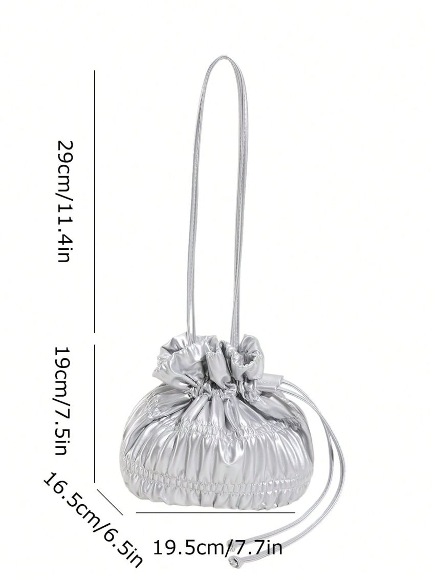 Fashionable Pu Clear Face Solid Color Drawstring Bucket Bag