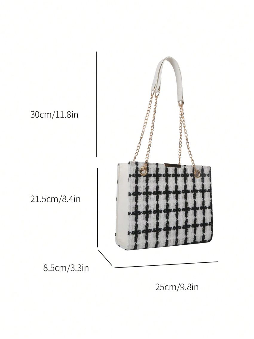 Fabric Square Bag Plaid Pattern Double Handle