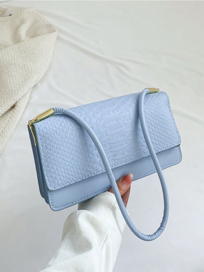 Small Square Bag Funky Neon Pink Crocodile Embossed