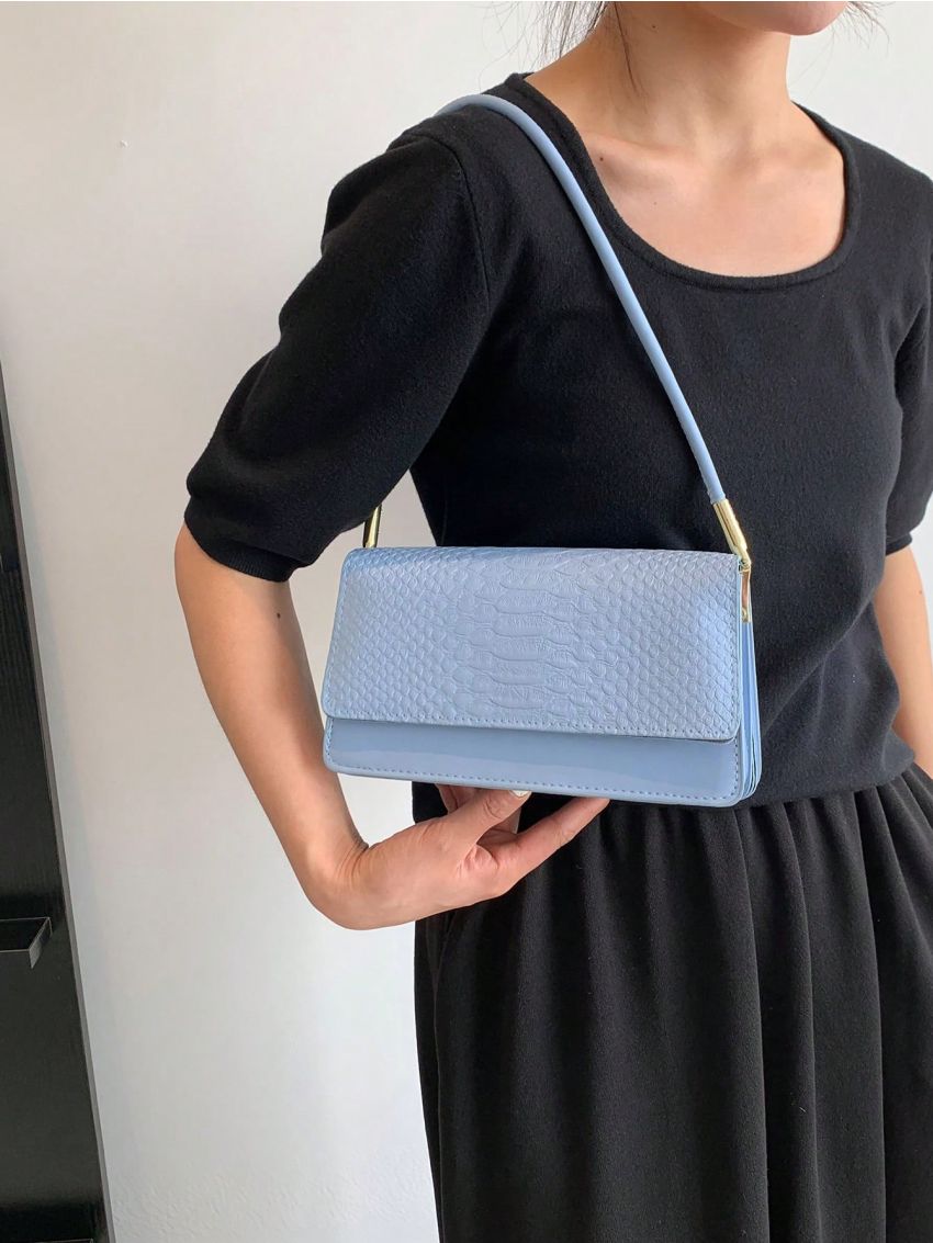 Small Square Bag Funky Neon Pink Crocodile Embossed