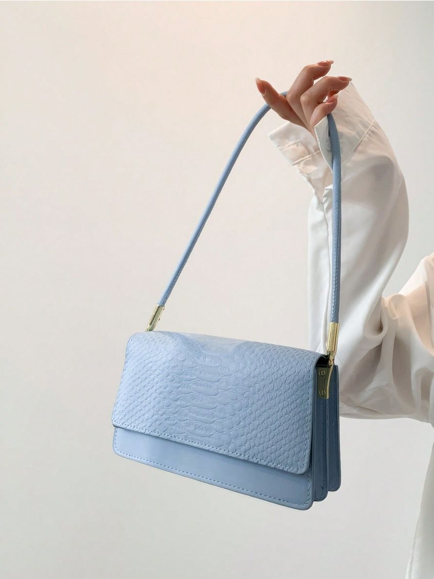 Small Square Bag Funky Neon Pink Crocodile Embossed