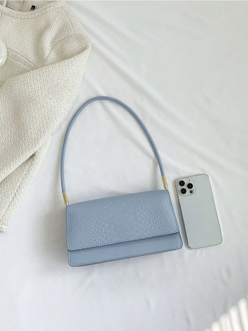 Small Square Bag Funky Neon Pink Crocodile Embossed