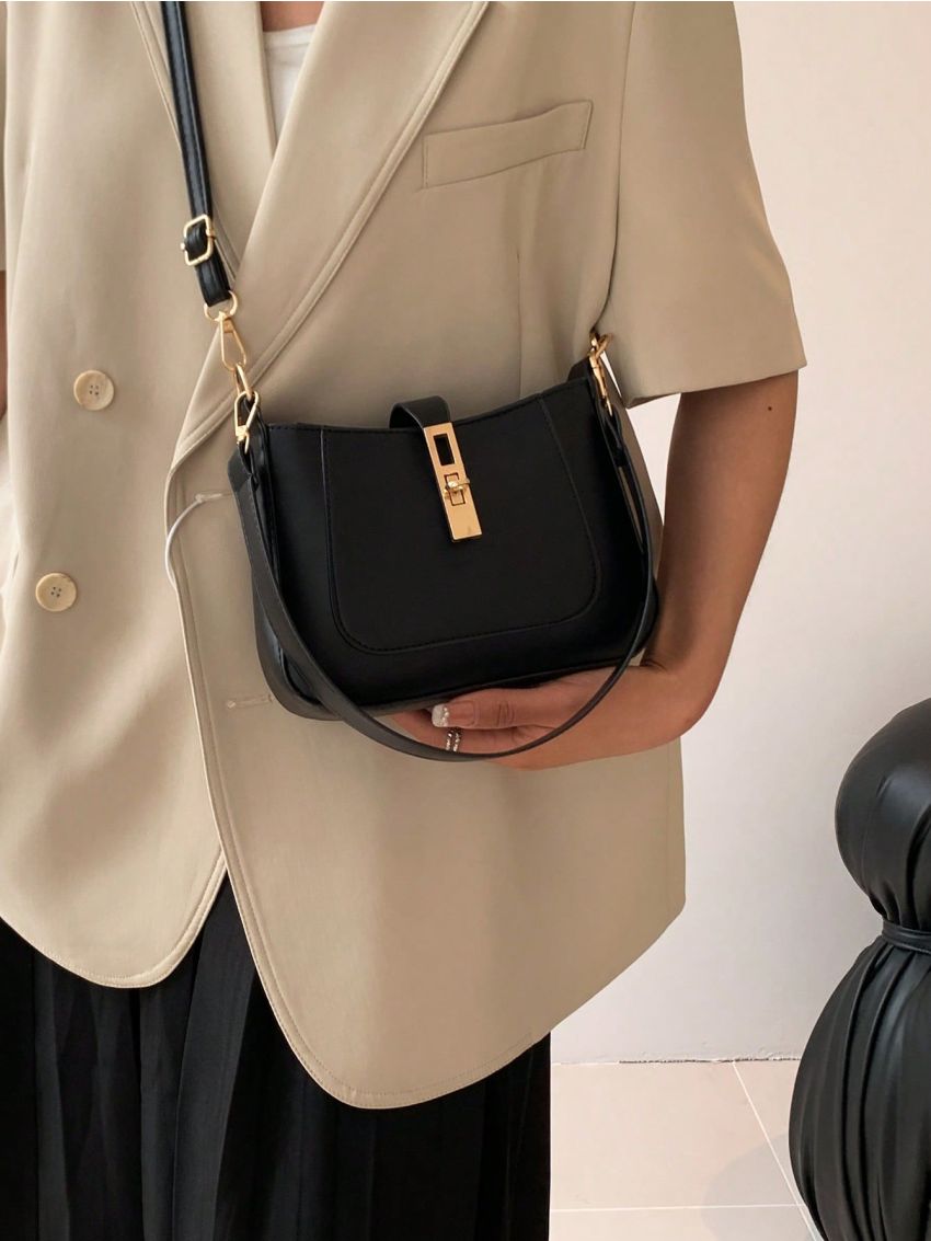 Mini Hobo Bag Brown Twist Lock Adjustable-strap PU