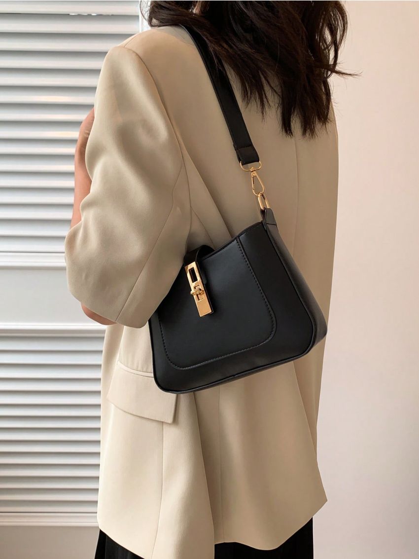 Mini Hobo Bag Brown Twist Lock Adjustable-strap PU