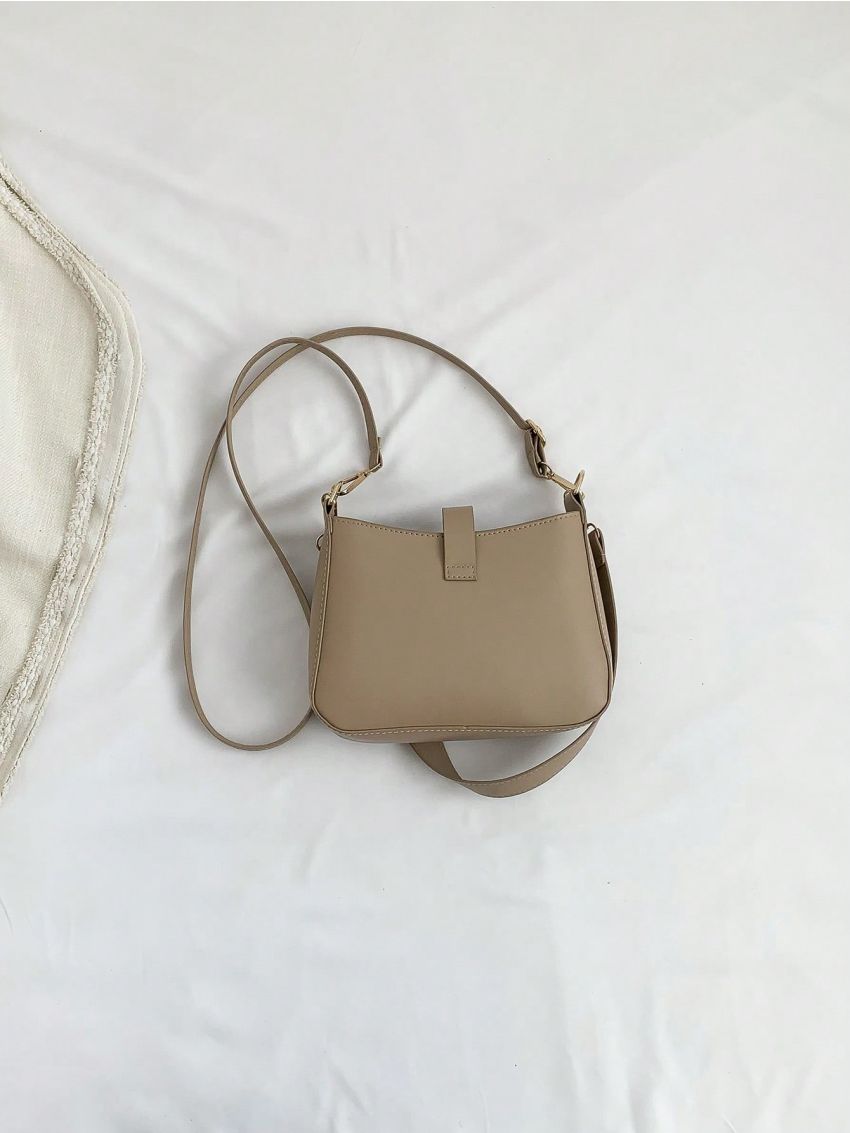 Mini Hobo Bag Beige Twist Lock Adjustable-strap PU