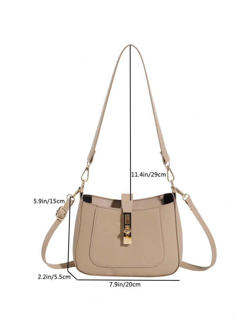 Mini Hobo Bag Beige Twist Lock Adjustable-strap PU