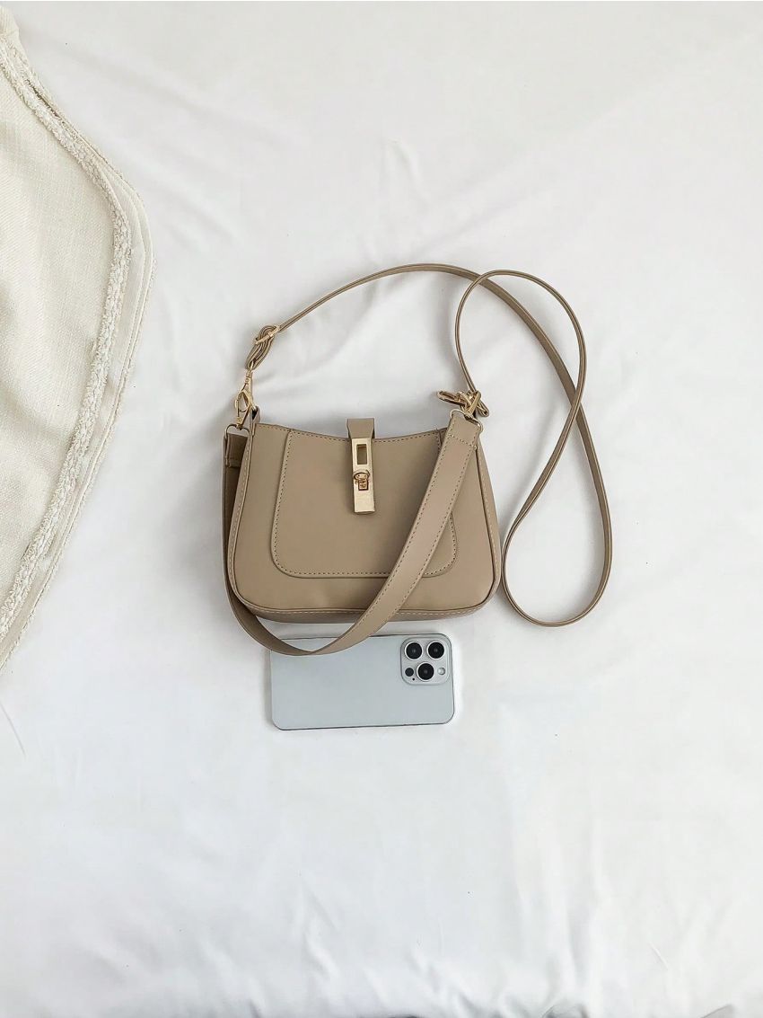 Mini Hobo Bag Beige Twist Lock Adjustable-strap PU