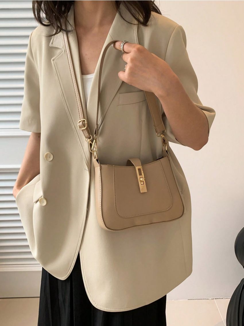 Mini Hobo Bag Beige Twist Lock Adjustable-strap PU