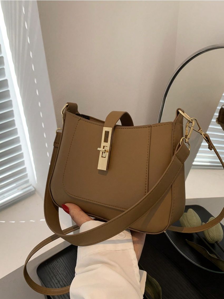 Mini Hobo Bag Black Twist Lock Adjustable-strap PU