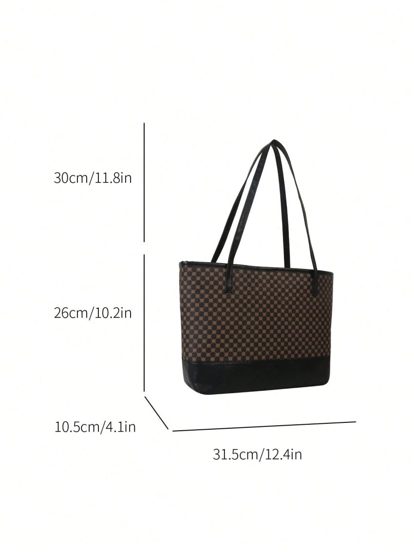 Geometric Pattern Shoulder Tote Bag Double Handle PU