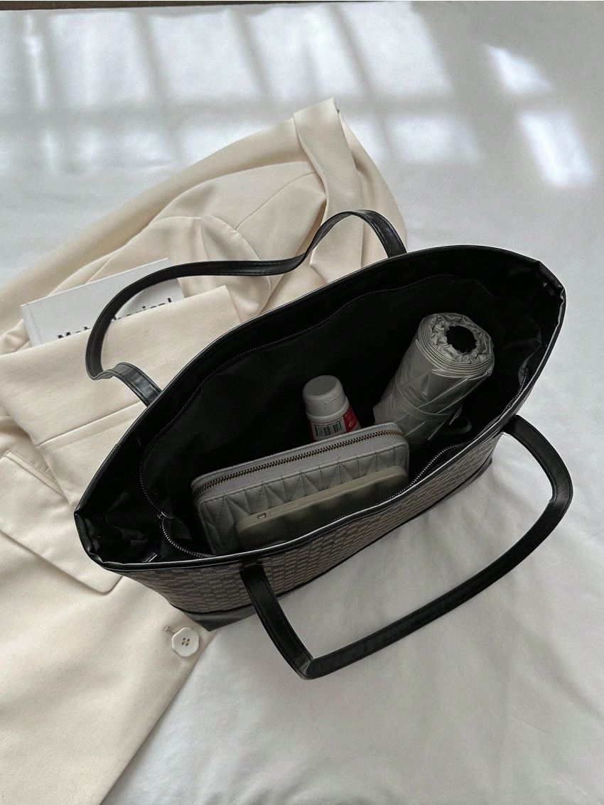 Geometric Pattern Shoulder Tote Bag Double Handle PU