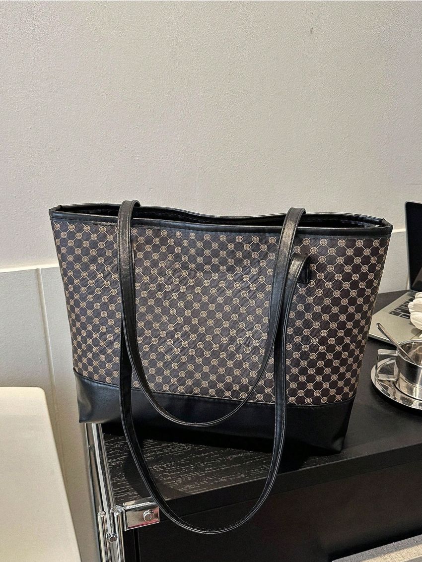 Geometric Pattern Shoulder Tote Bag Double Handle PU