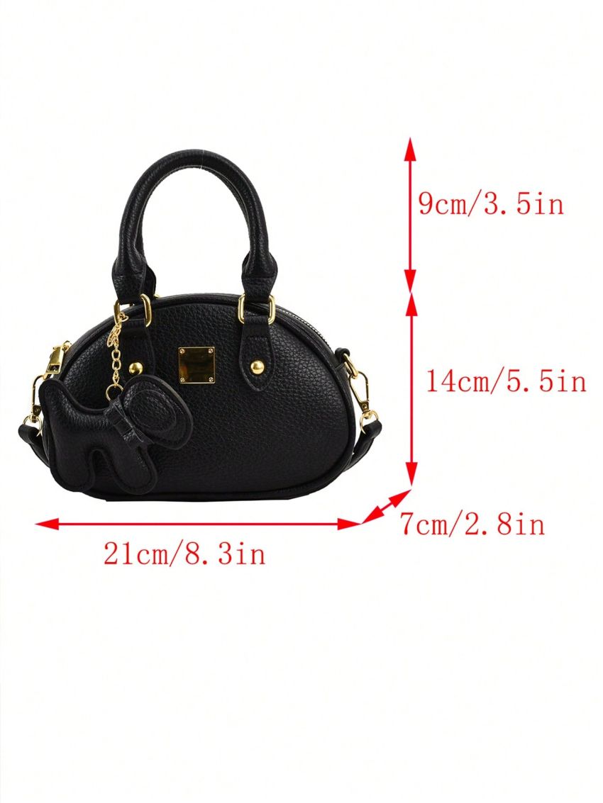 Small Dome Bag With Bag Charm Litchi Embossed Zipper PU