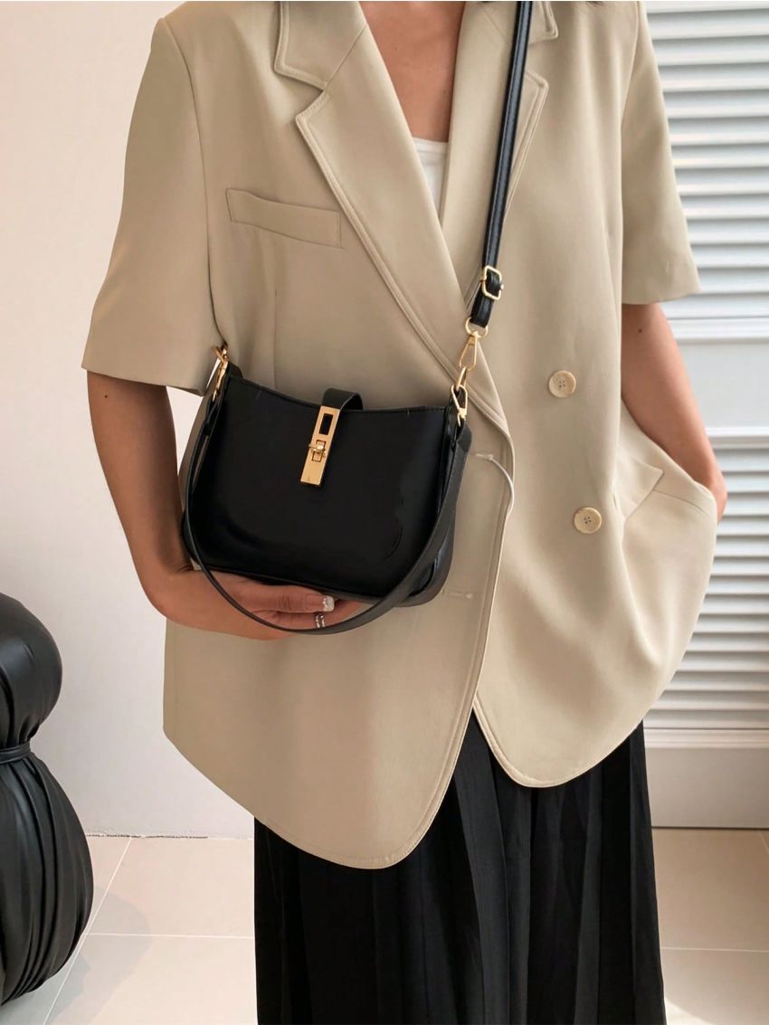 Mini Hobo Bag Turn Lock Black Elegant