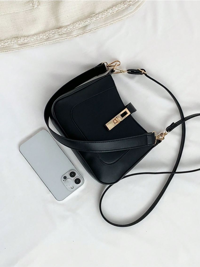 Mini Hobo Bag Turn Lock Black Elegant