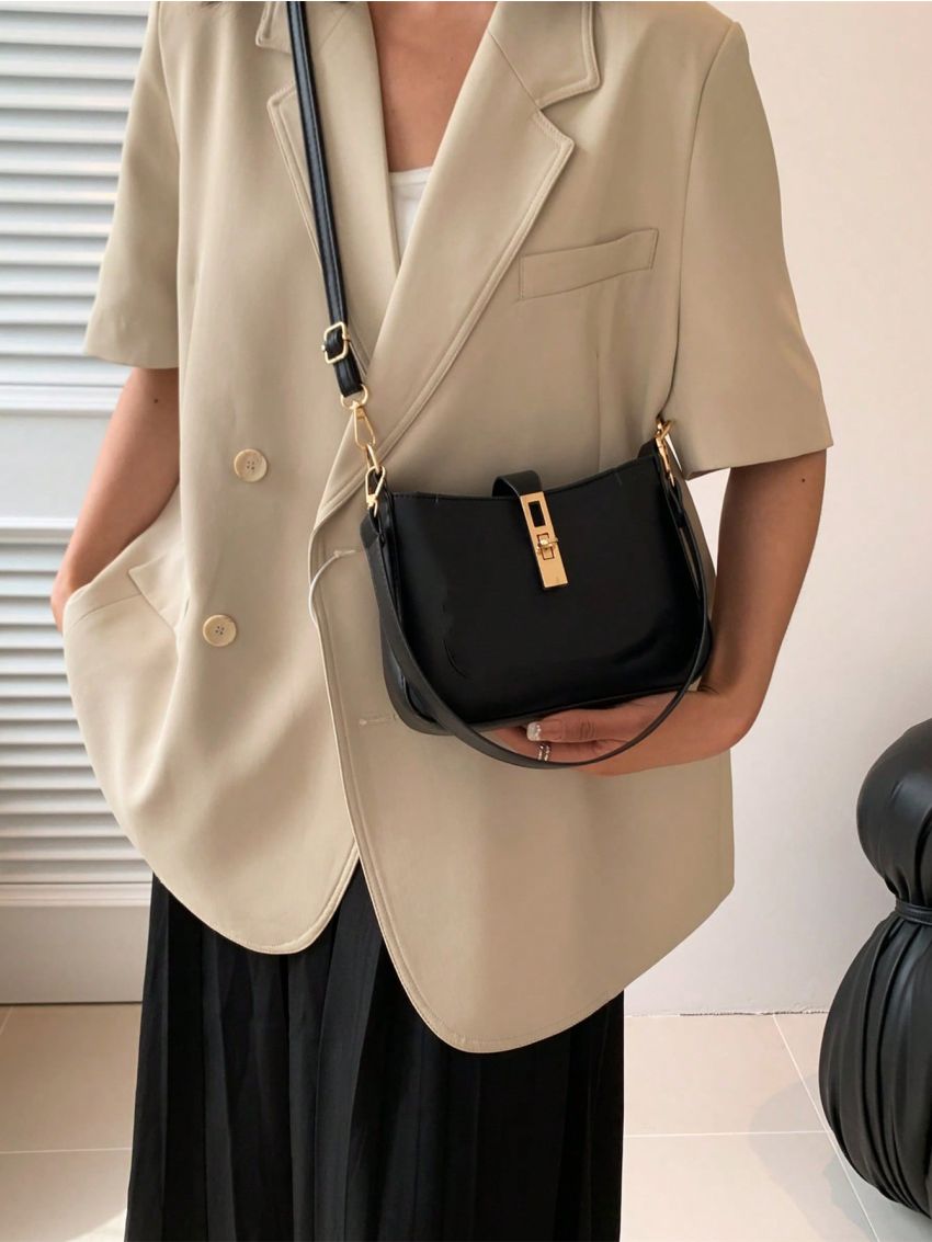 Mini Hobo Bag Turn Lock Black Elegant