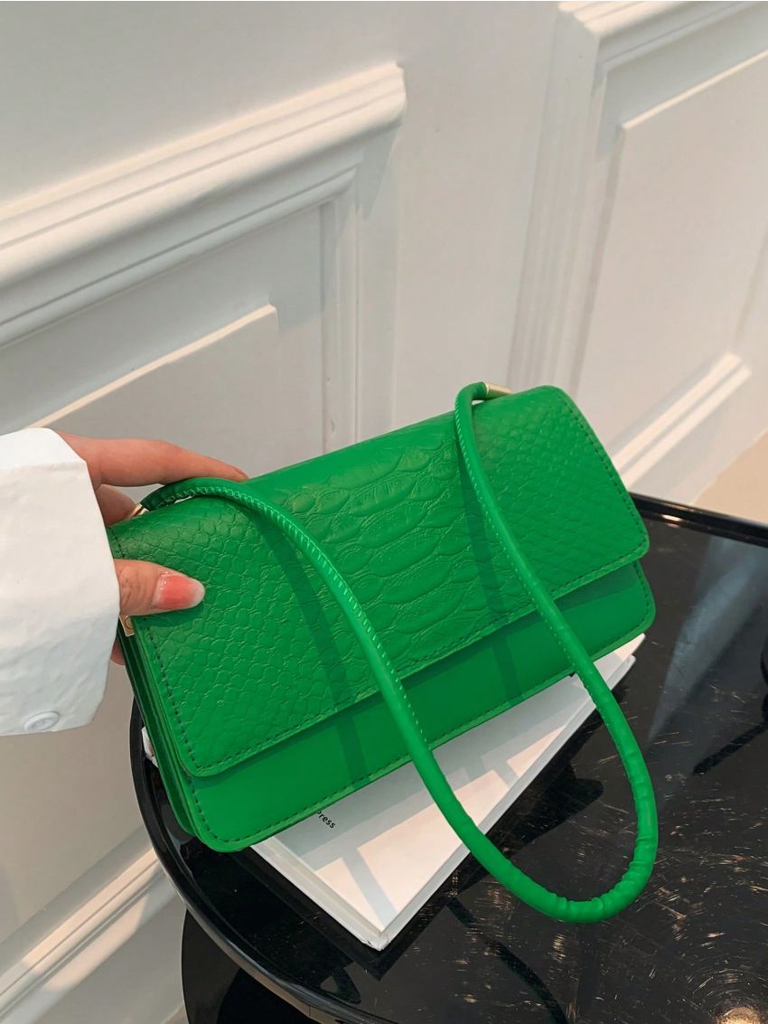 Small Flap Square Bag Crocodile Embossed Minimalist