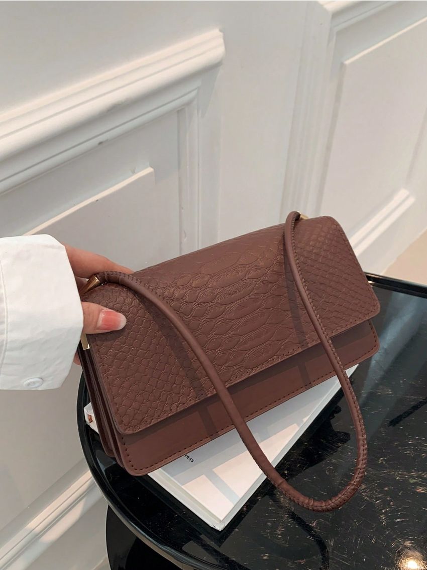 Small Flap Square Bag Crocodile Embossed Minimalist