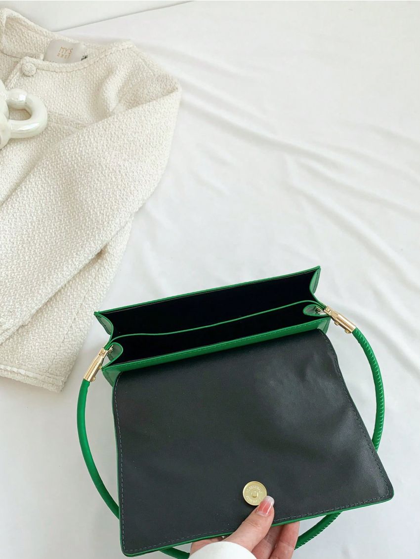 Small Flap Square Bag Crocodile Embossed Minimalist