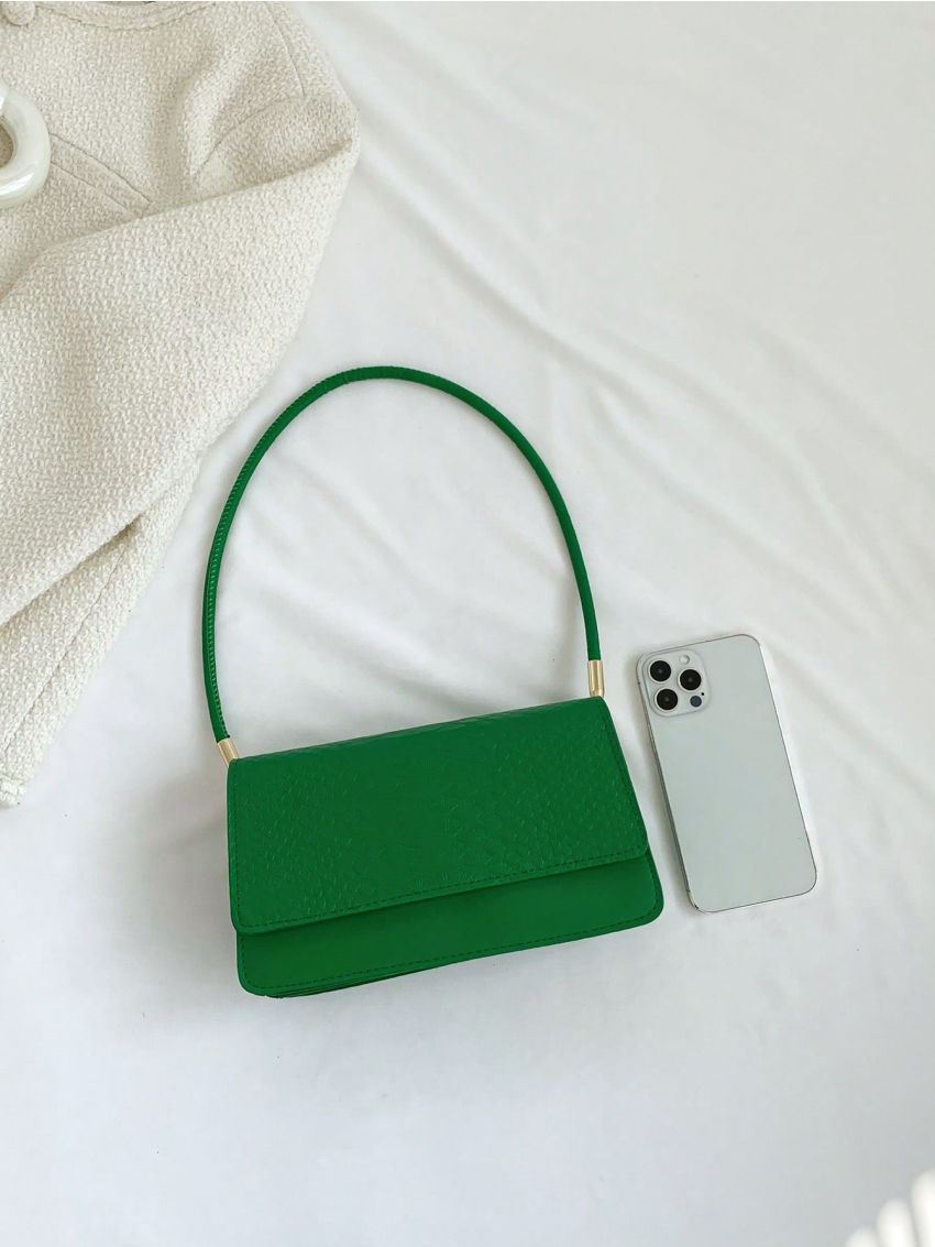 Small Flap Square Bag Crocodile Embossed Minimalist