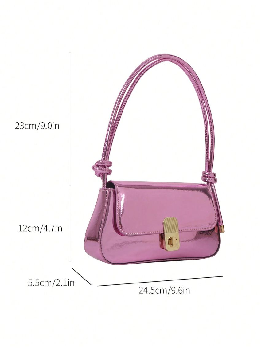 Small Flap Baguette Bag Turn Lock Metallic Funky