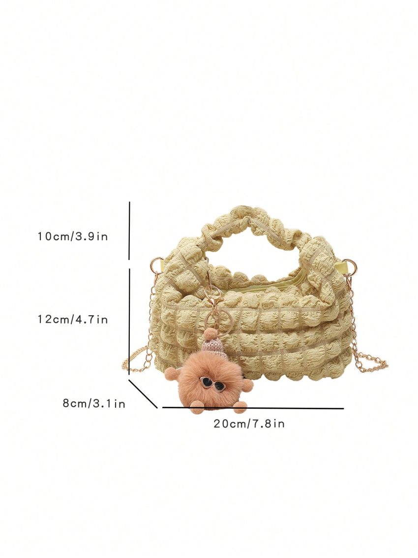 Mini Ruched Bag With Pom Pom Bag Charm Chain Strap