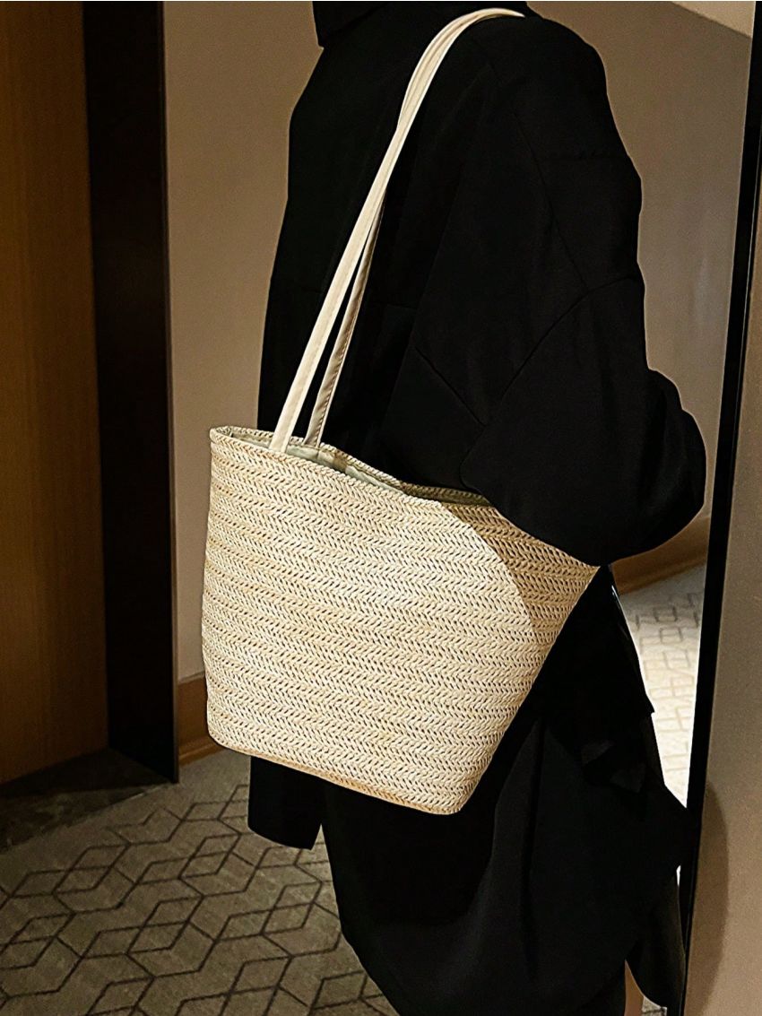 Medium Straw Bag Paper Double Handle Vacation