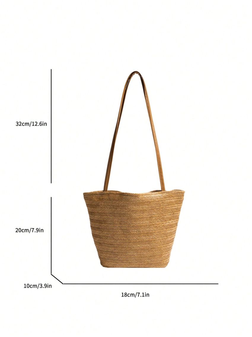 Medium Straw Bag Paper Double Handle Solid Color