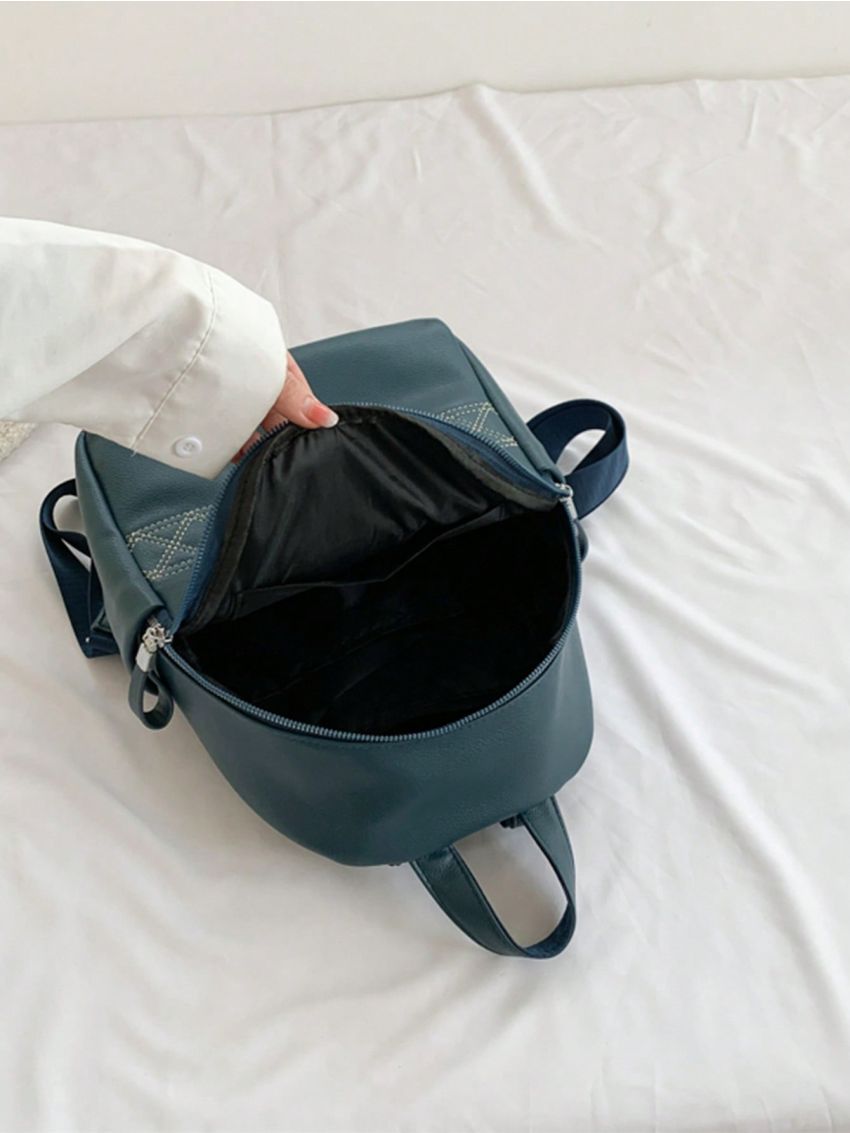 Stitch Detail Classic Backpack PU Zip Front