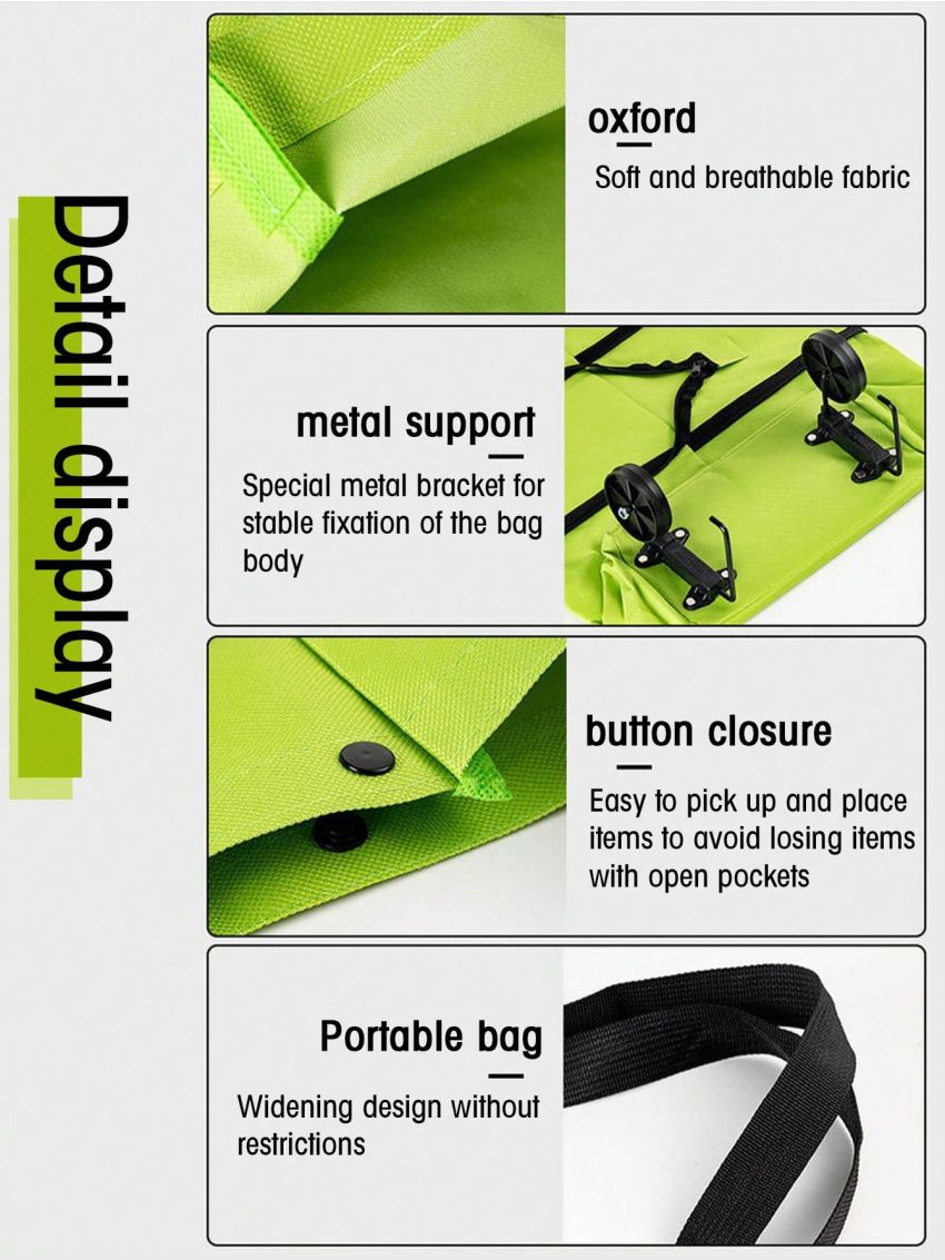 Folding Shopping Cart With Wheels Women's Portable Shopping Vegetables Food Organizer Pouch Handbag