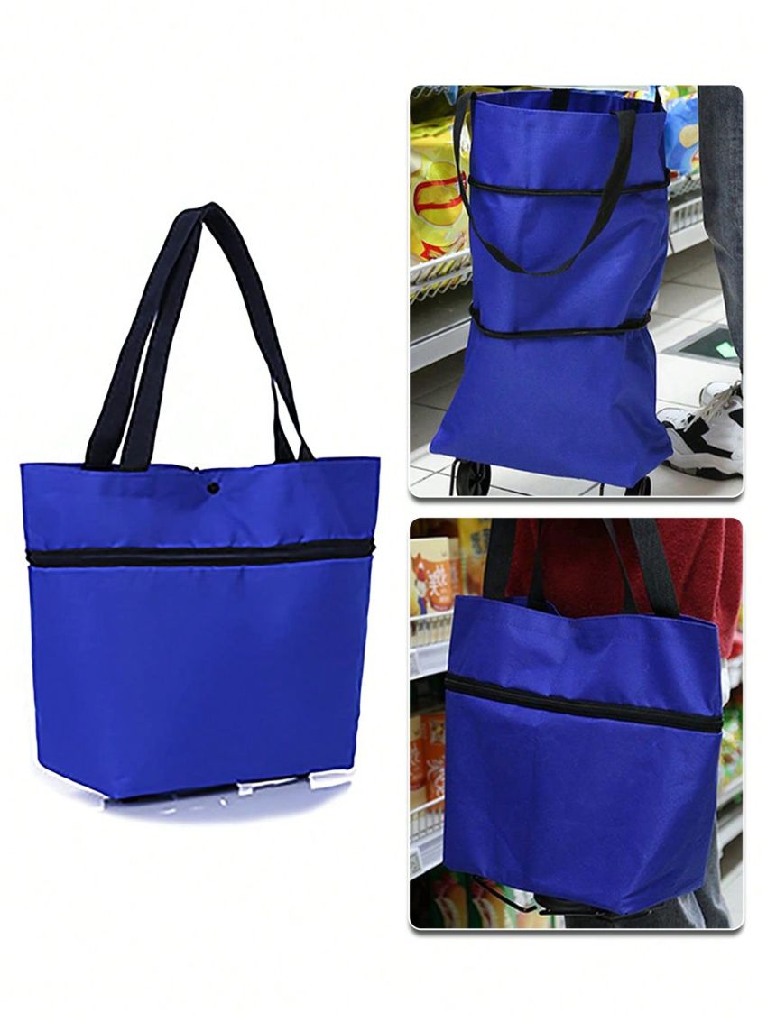 Folding Shopping Cart With Wheels Women's Portable Shopping Vegetables Food Organizer Pouch Handbag